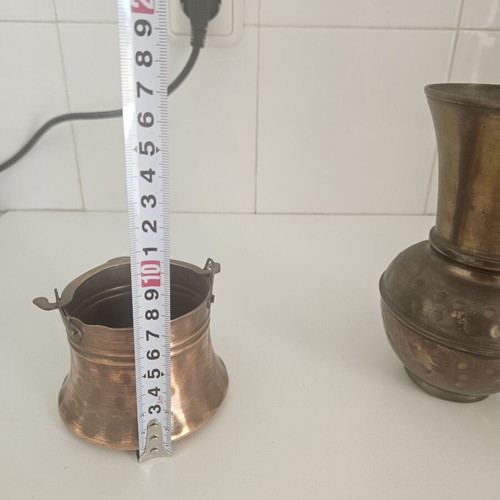 Decorative vase and container with brass handles like new