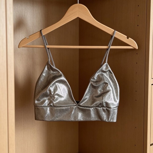 Crop Top Bralette silver metallic, like new, Stradivarius, size S