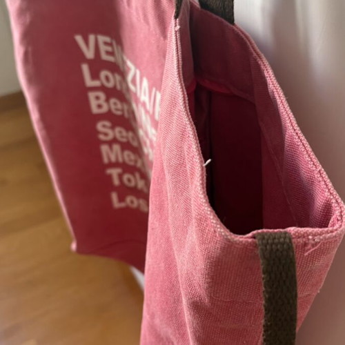 Tote bag like new, cotton canvas shoulder and hand bag, watermelon color