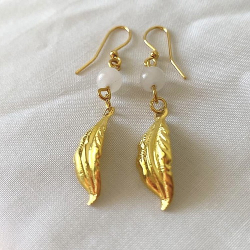 Handmade earrings with pink aventurine and gold-plated hooks