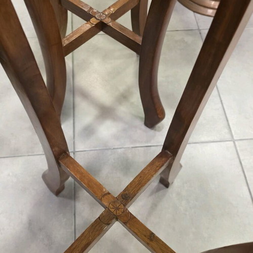 Pair of Antique Plant Stands with Carved Wood and Marble Like New