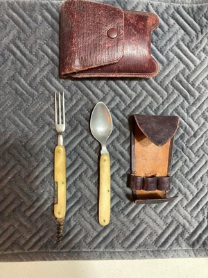 Campaign cutlery and cup set used, German made circa 1910
