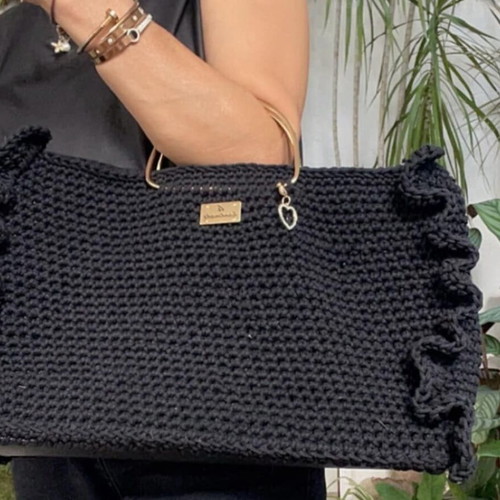 Handmade black tote bag with gold handles and floral lining new