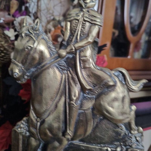Antika fireplace tool set used, bronze with Napoleon Bonaparte figure