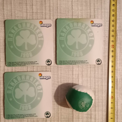 Panathinaikos collectible set with 3 drink coasters and ball gift, Imago