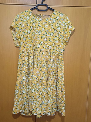 Bershka Flowered Mini Dress Like New Yellow Size L