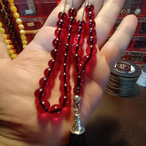 Mastic komboloi worry beads with silk tassel