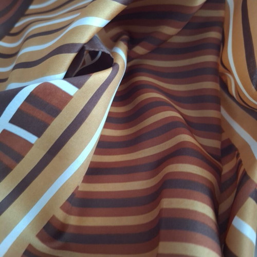 Square scarf with geometric striped pattern, like new, brown and orange