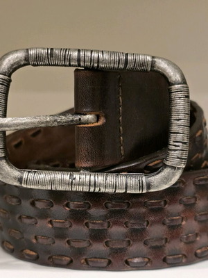 Galliano men's brown leather belt used, silver buckle, size 95 cm