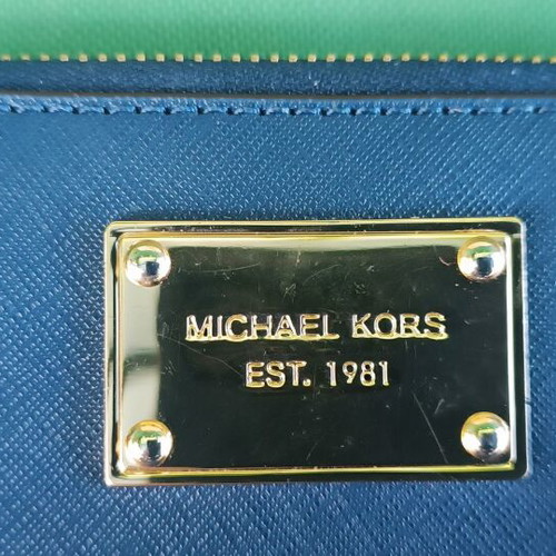 Michael Kors small wallet used, blue and gold