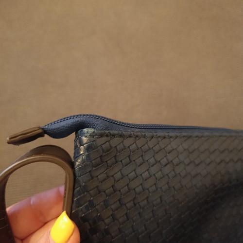 Kem crossbody shoulder bag with blue snake/croc effect and brown details