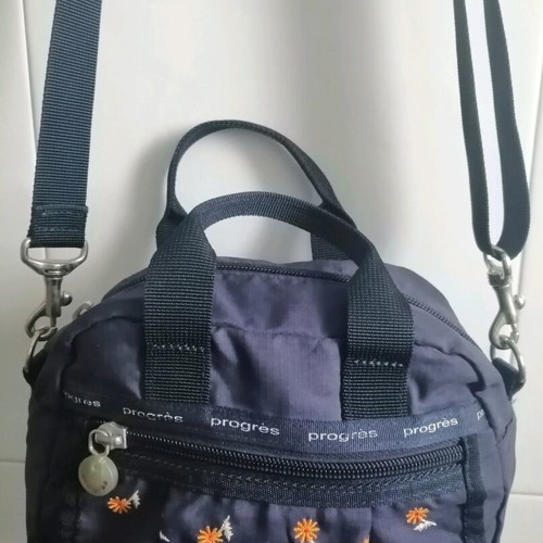 Progres small women's bag like new, blue with orange daisies, crossbody