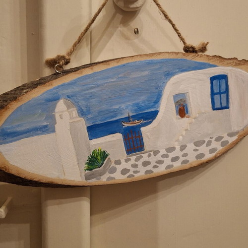 Aroma Aigaiou Handmade Wall Decor on Wood Slice