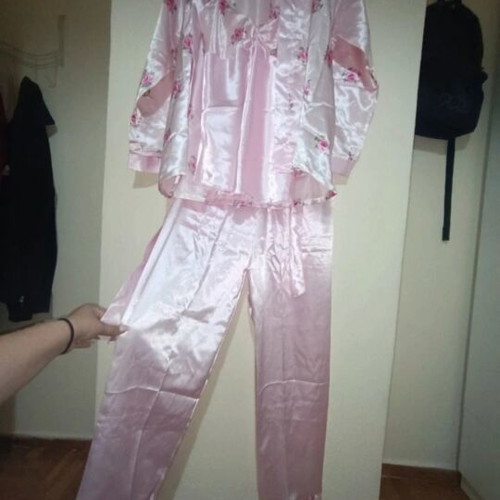 Women's satin sleepwear set 3 pieces new, floral pink