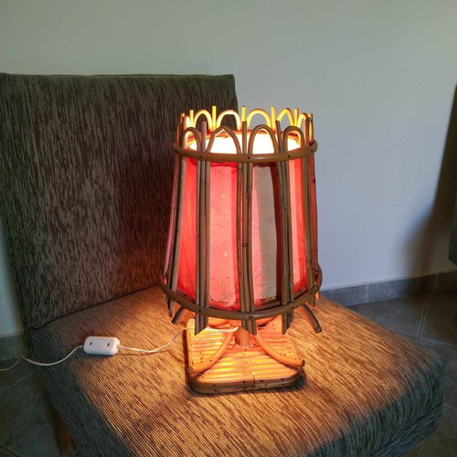Bamboo portatif used, 1980s table lamp