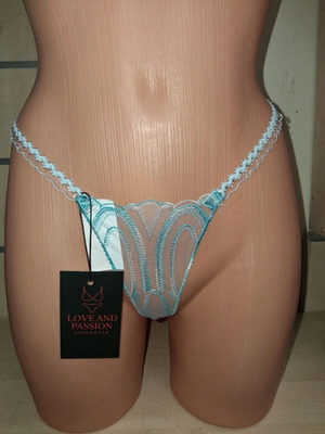 Love and Passion εσώρουχο string με κέντημα και δαντέλα σε τιρκουάζ