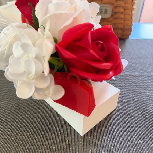 Elegant Red Shoe with Delicate Soap Flowers New