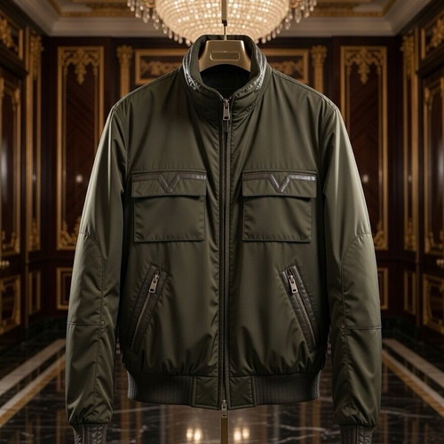 Versace Collection bomber jacket like new, olive green with leather accents