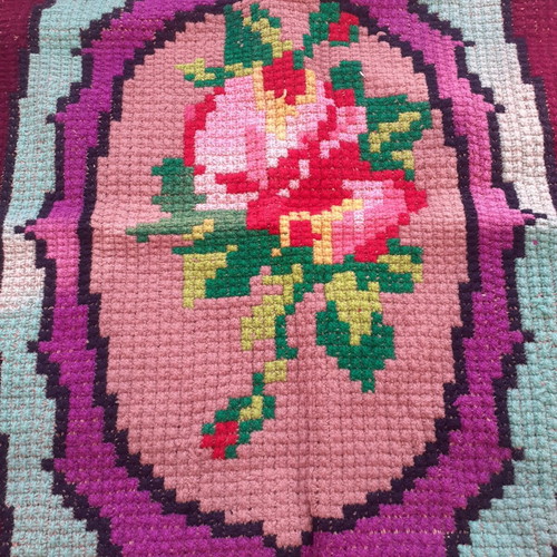 Handmade oval embroidered rug like new