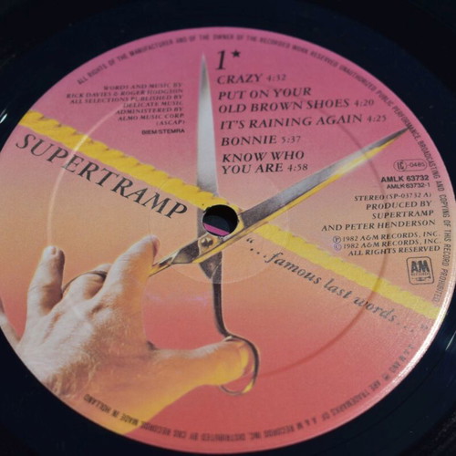 Supertramp "...Famous Last Words..." 1982 LP, rock, like new condition