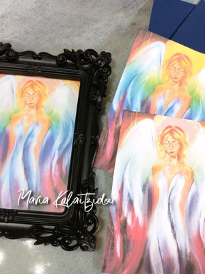 Frame with digital painting 18x23cm and 2 postcards 13x18cm