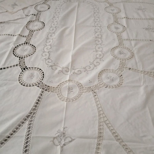 Tablecloth with napkins like new, cotton, light beige