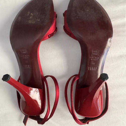 Lerre satin sandals size 39 used, burgundy, 10cm heel