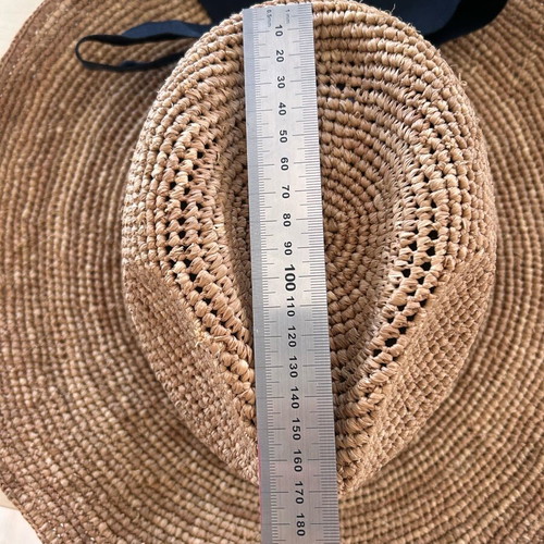 Camaïeu Raffia Sun Hat with Oversized Black Ribbon Bow New