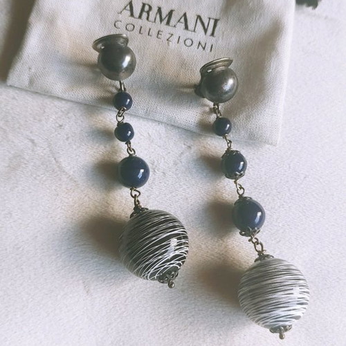 Armani clip-on earrings used, blue marine, 7.5cm length
