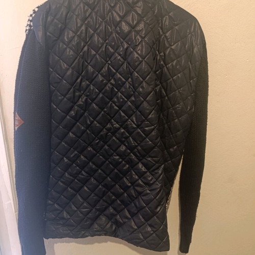Roy Garage men's knitted cardigan L XL like new, black and white houndstooth