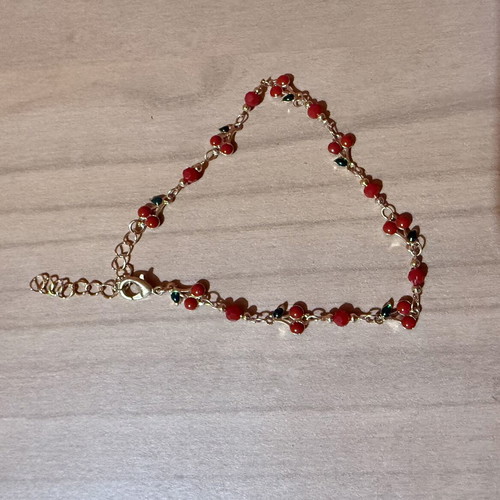 Stainless Steel Ankle Bracelet with Cherry Design new, red and gold