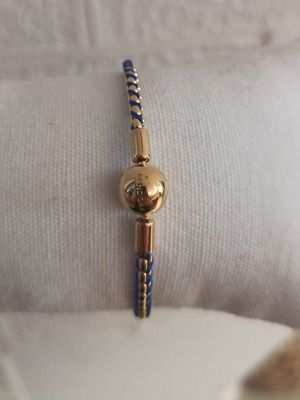 Pandora bracelet like new, silver 925 with gold and blue cord, charm gift