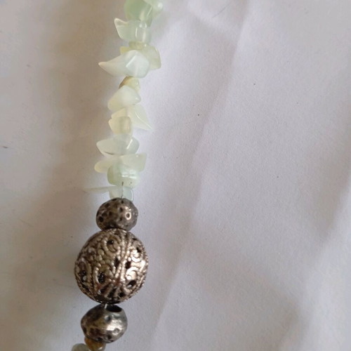 Handmade necklace new with green stones and silver details