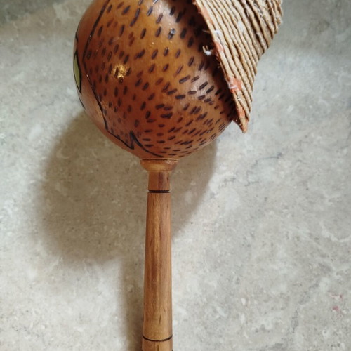 Handmade wooden maracas used, 24 cm