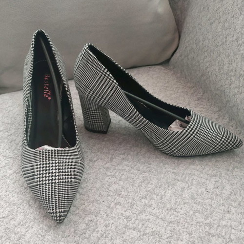 Fabric petit carreaux pumps gray black white used, size 40
