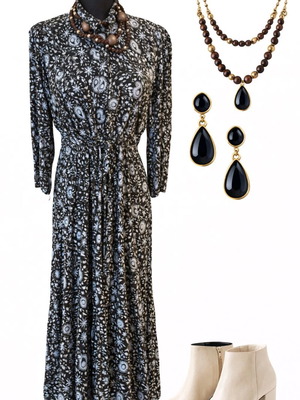 Zara long dress XXL like new with black and white pattern