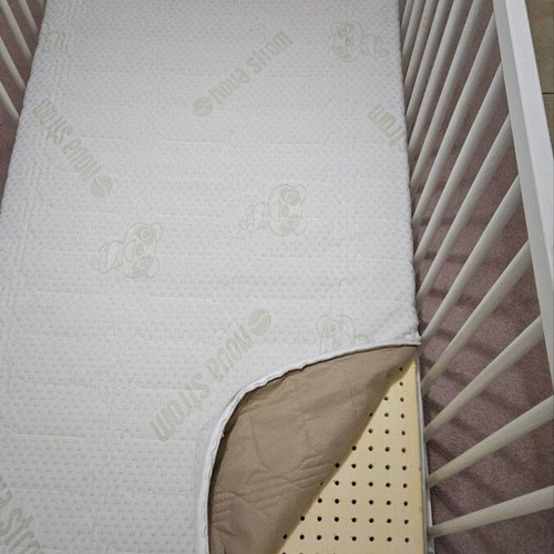 Baby cot with latex mattress used, white, wooden