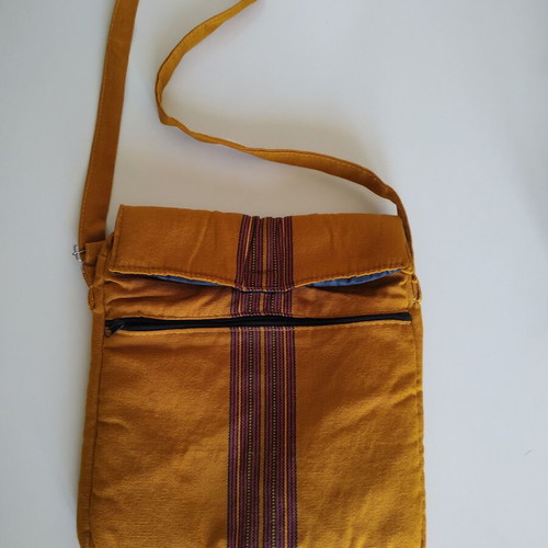 Handmade fabric shoulder bag unisex, new, brown and orange