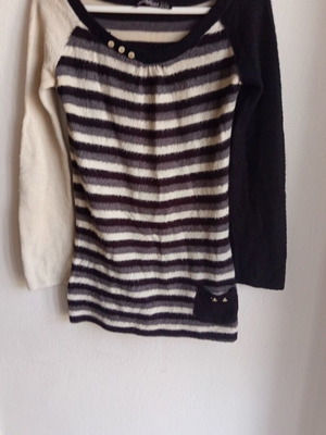 Benissimo striped spring blouse size S new, black gray white