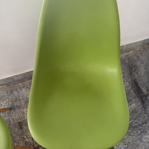 Kitchen chairs, green with wooden legs, set of 2
