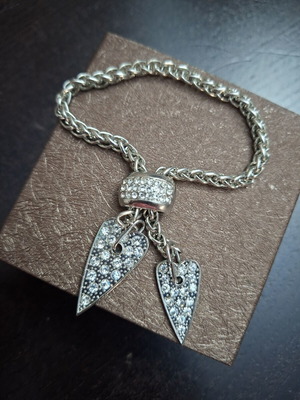 Stainless Steel Bracelet with Chunky Chain and Heart Strass, Like New