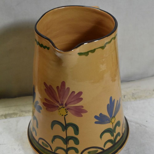 Handmade ceramic jug with painted flowers like new
