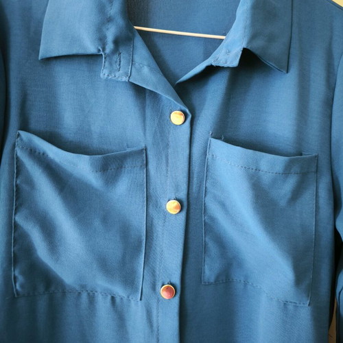 Blue shirt dress new with gold buttons and belt one size
