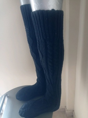 Дълги черни плетени чорапи 75см с плитка нови