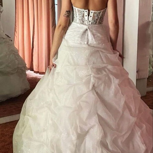 Wedding dress large with glitter skirt and strass bust like new