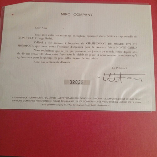 Monopoly Monte Carlo 1977 used collectible edition with certificate