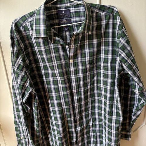 Stafford plaid shirt L long sleeve like new, white and green
