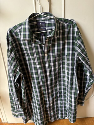 Stafford plaid shirt L long sleeve like new, white and green