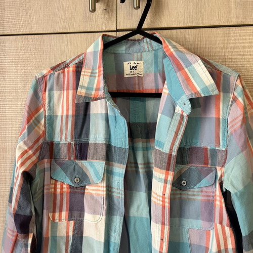 Lee women's checked shirt small turquoise like new, 3/4 sleeve