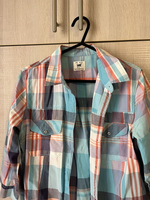 Lee women's checked shirt small turquoise like new, 3/4 sleeve